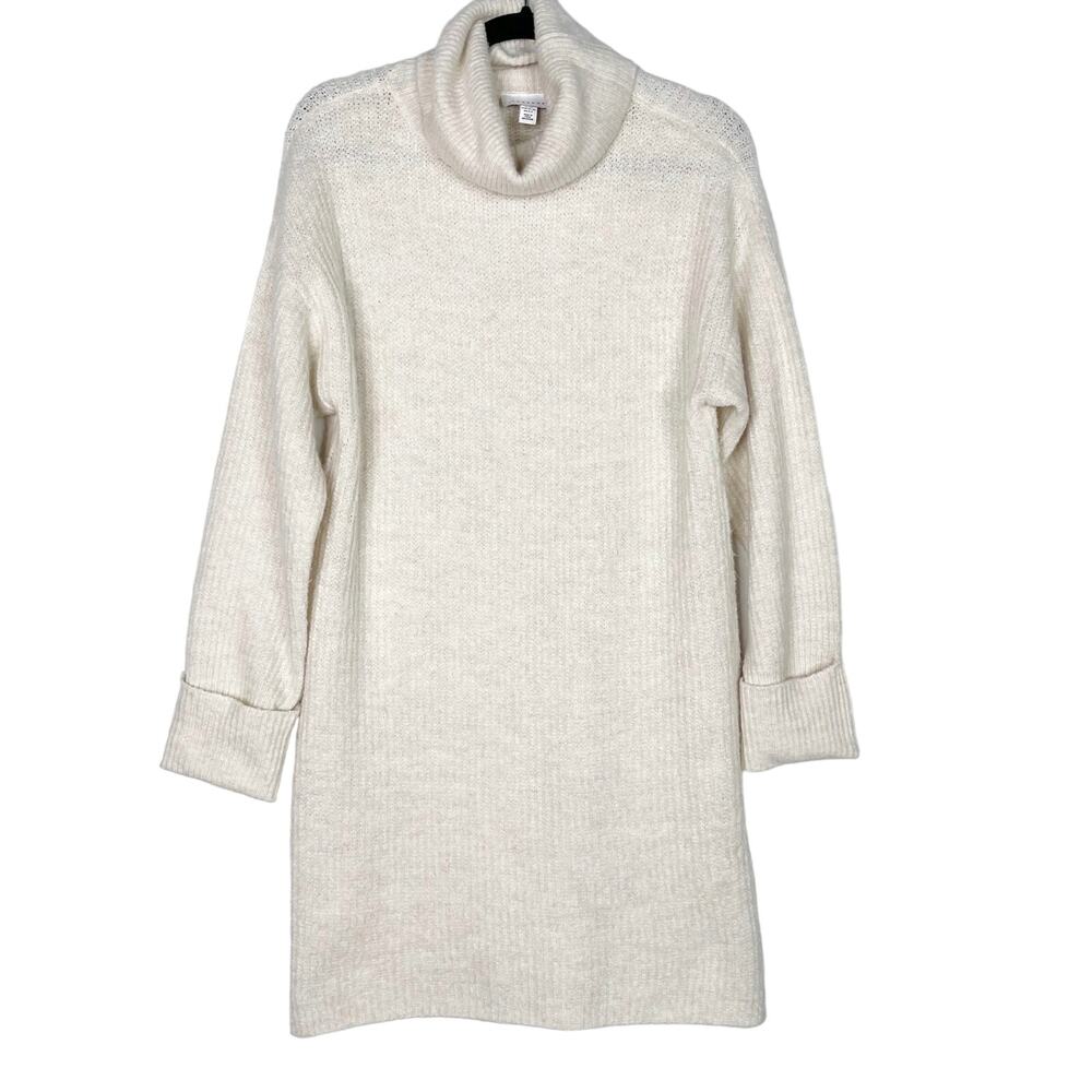 Topshop XSmall XS Cream Turtleneck Sweater Dress Cuffed Sleeve Side Split Hem
